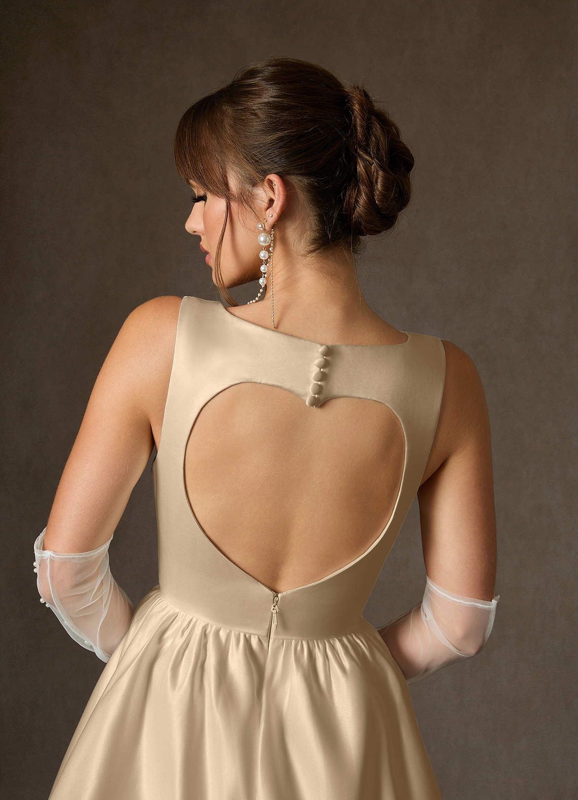 Azazie Blossom At-home Try On Dresses Champagne A-Line with Pockets Satin Dress image6