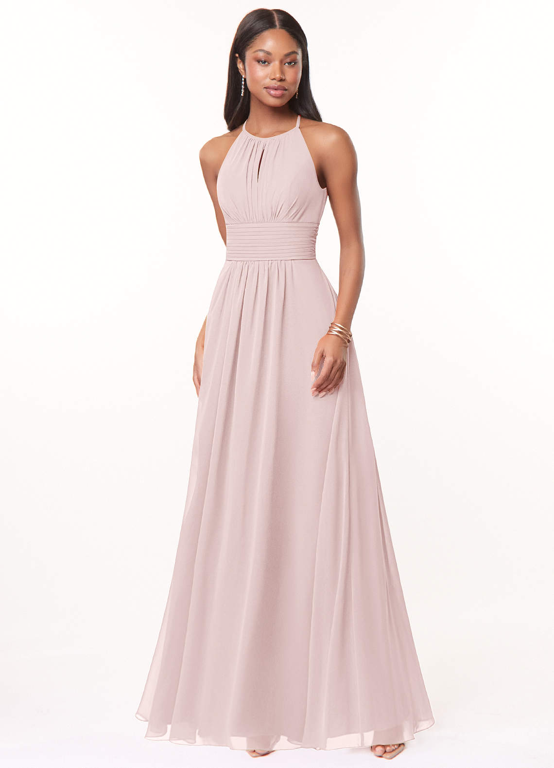 Azazie Bonnie Bridesmaid Dresses Blushing Pink A-Line Keyhole Ruched Chiffon Dress image1