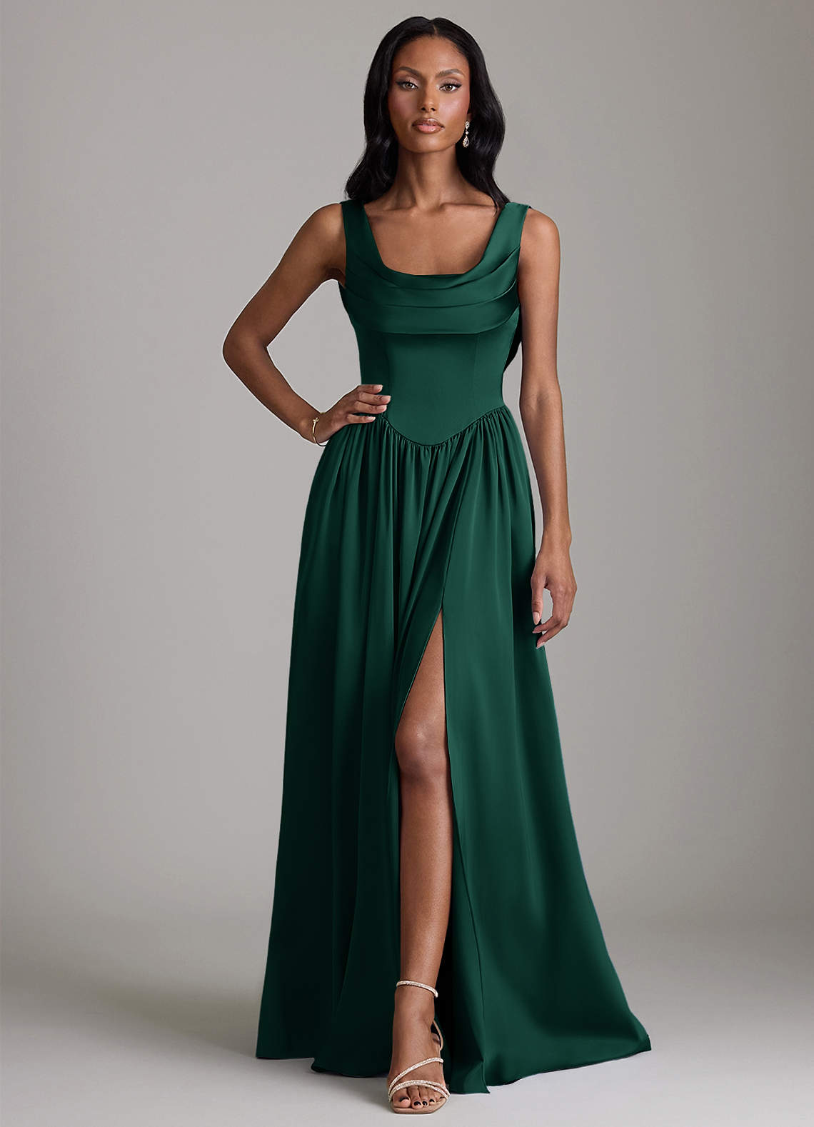 emerald green a line dress Azazie Novi Size:US14 creating an ethereal effect beaded dress Long Formal Length: Mini
