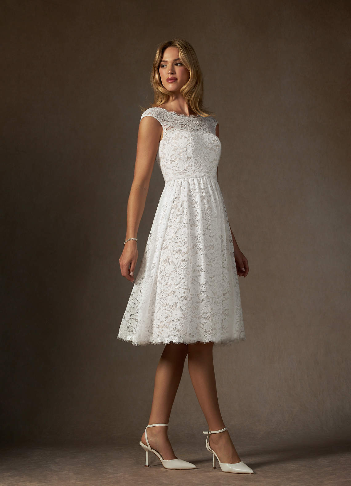 Azazie Ginnie Wedding Dresses Diamond White A-Line Lace Dress image4
