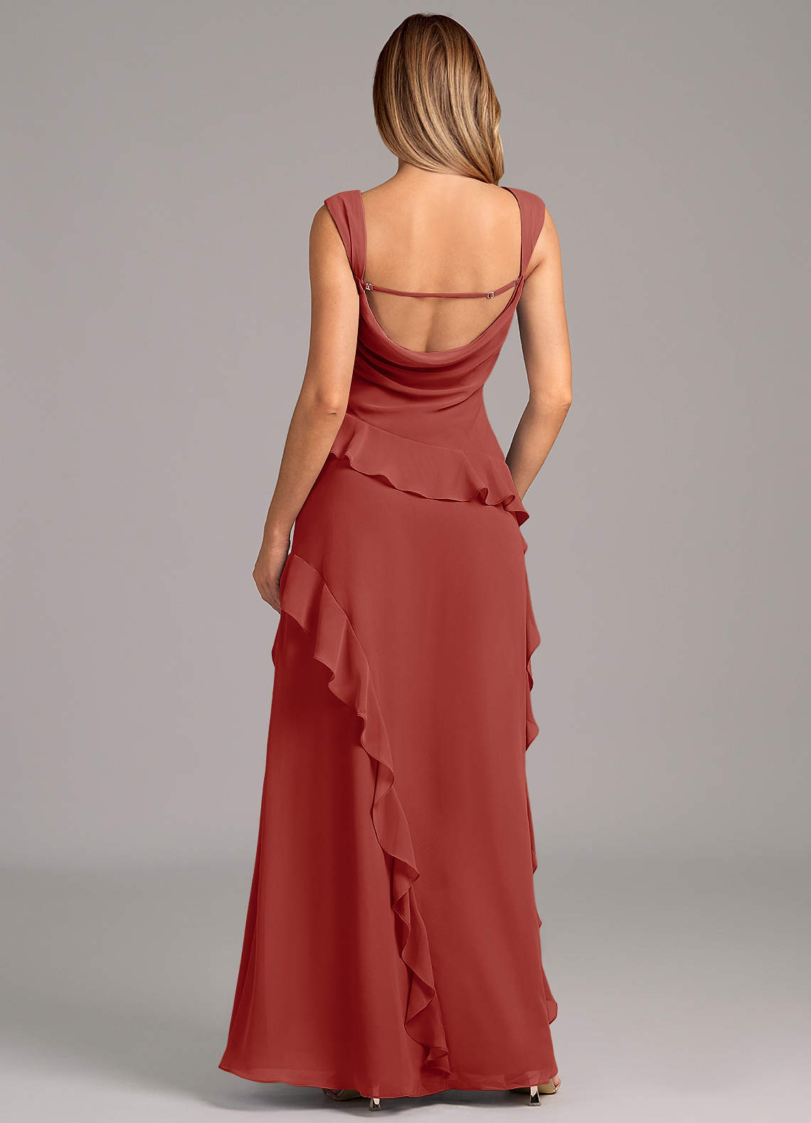 Azazie Sloane At-home Try On Dresses Terracotta A-Line Sweetheart Neckline Chiffon Dress image1