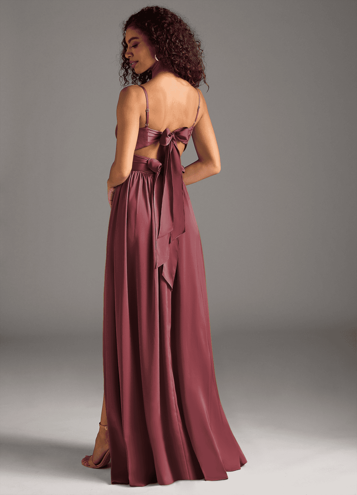 Azazie Zeya Bridesmaid Dresses Merlot A-Line Pleated Stretch Satin Dress image1