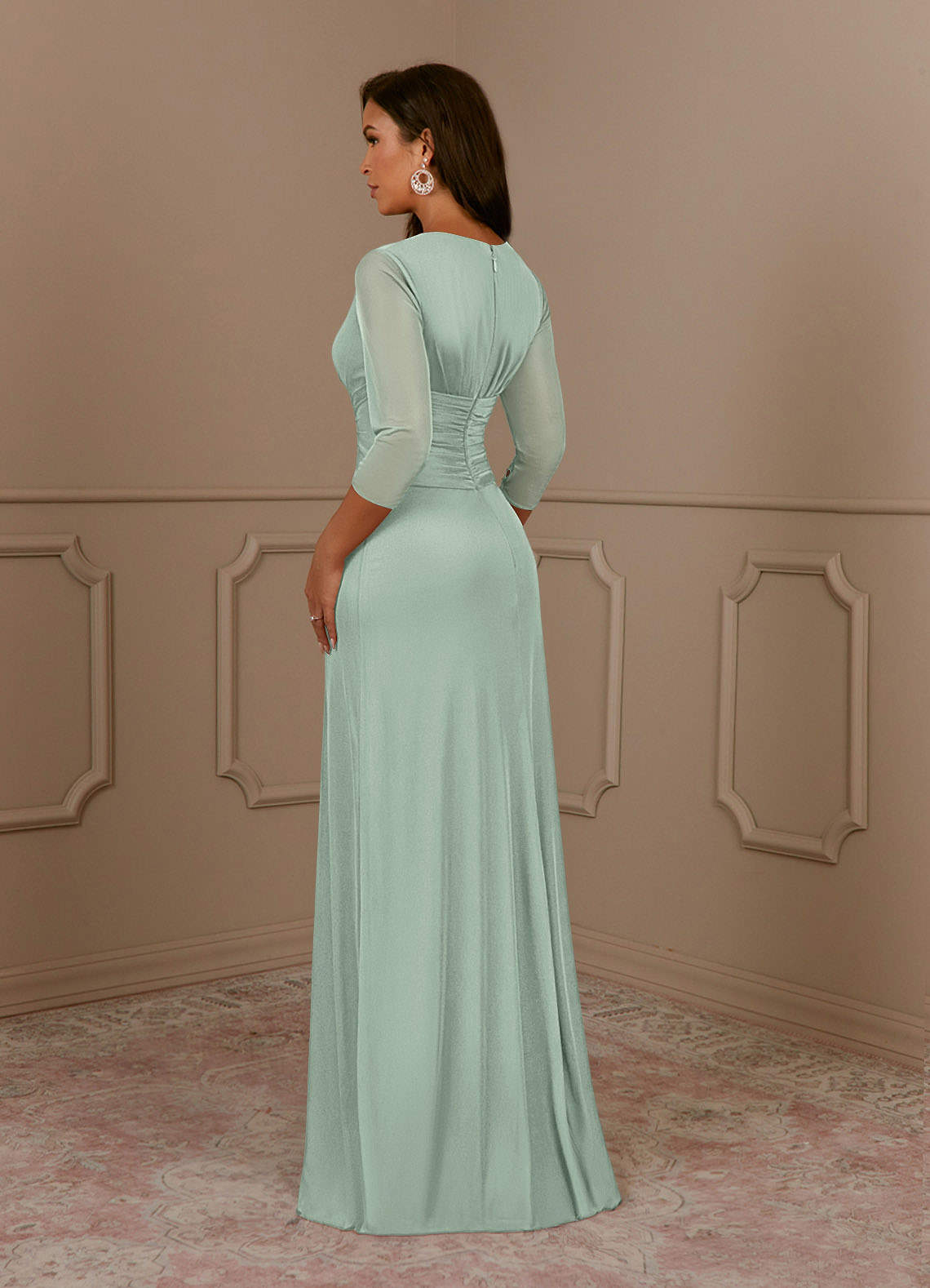 Azazie Annetta Abiti per la Madre della Sposa Abito A-Line in Maglia Plissettao con Scollo a V Agave image2