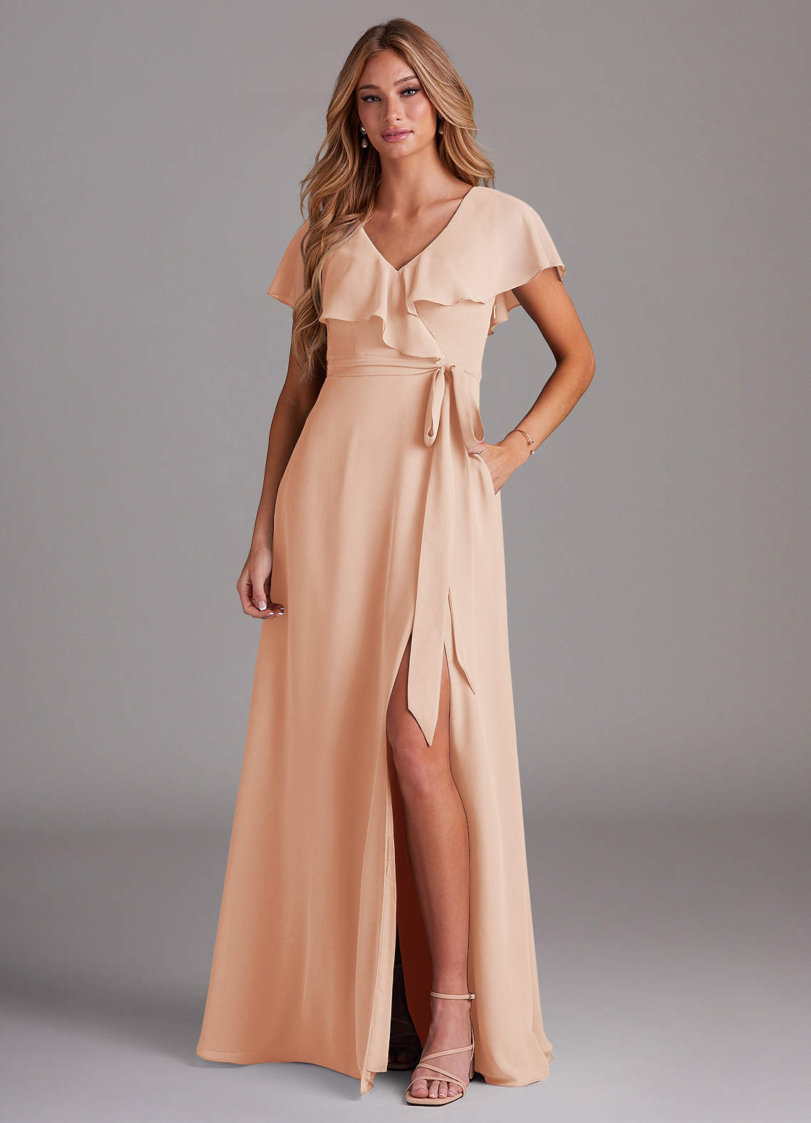 Azazie Lainey Bridesmaid Dresses English Rose A-Line with Pockets Chiffon Dress image1