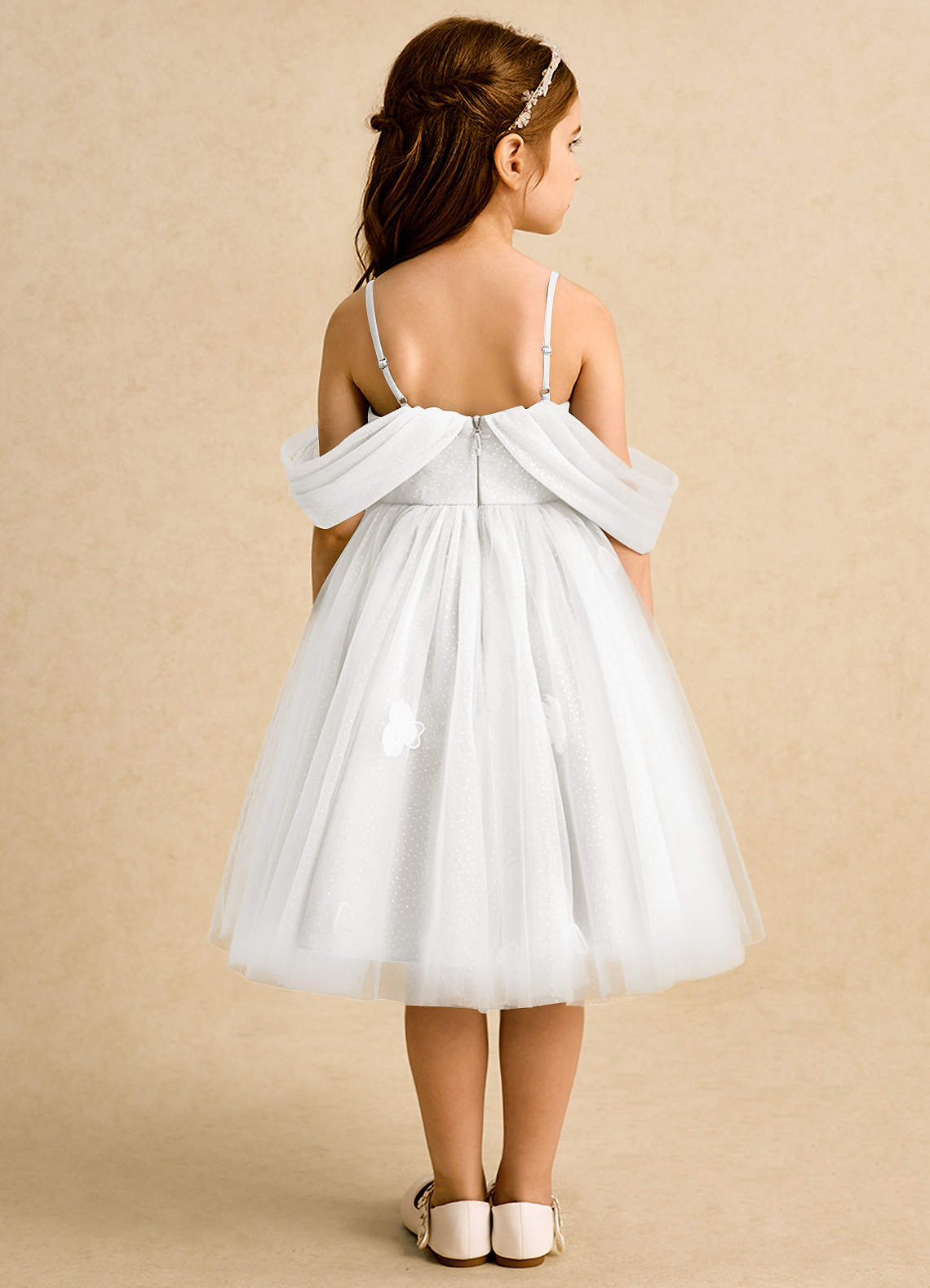 Azazie May Flower Girl Dresses Ivory Ball-Gown Pleated Tulle Dress image1