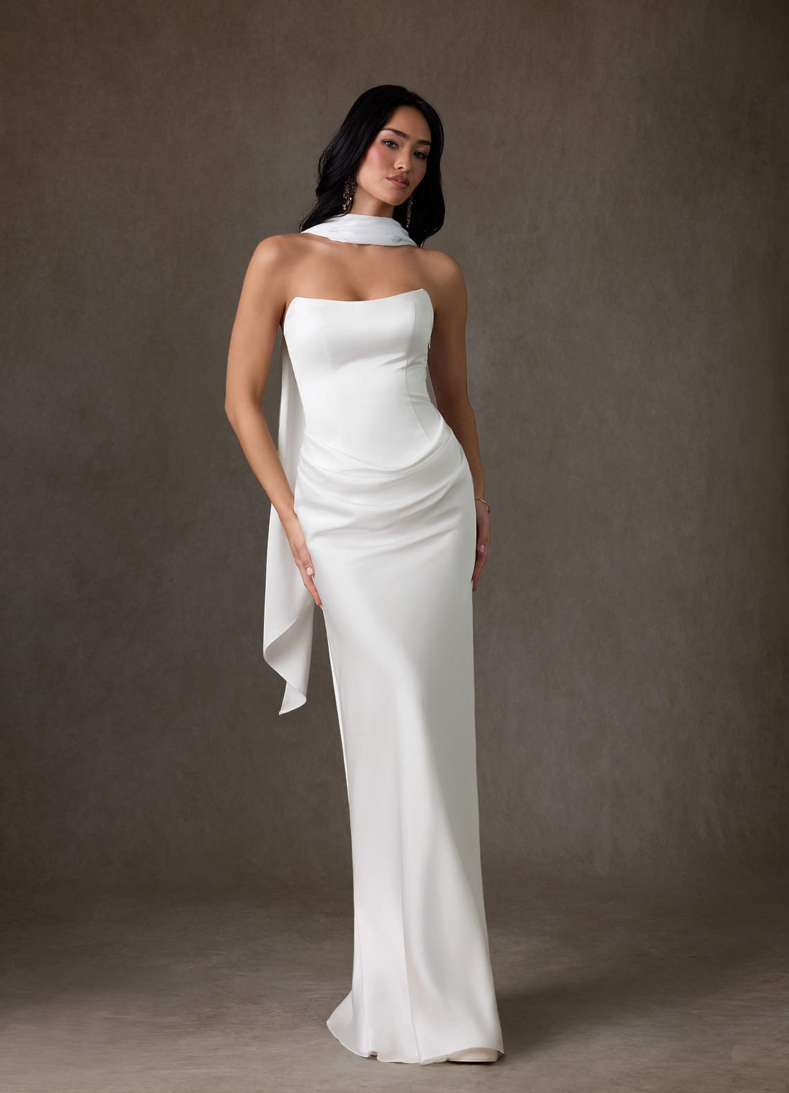 Azazie Samantha Diamond White Sheath Strapless Stretch Satin Dress | Azazie
