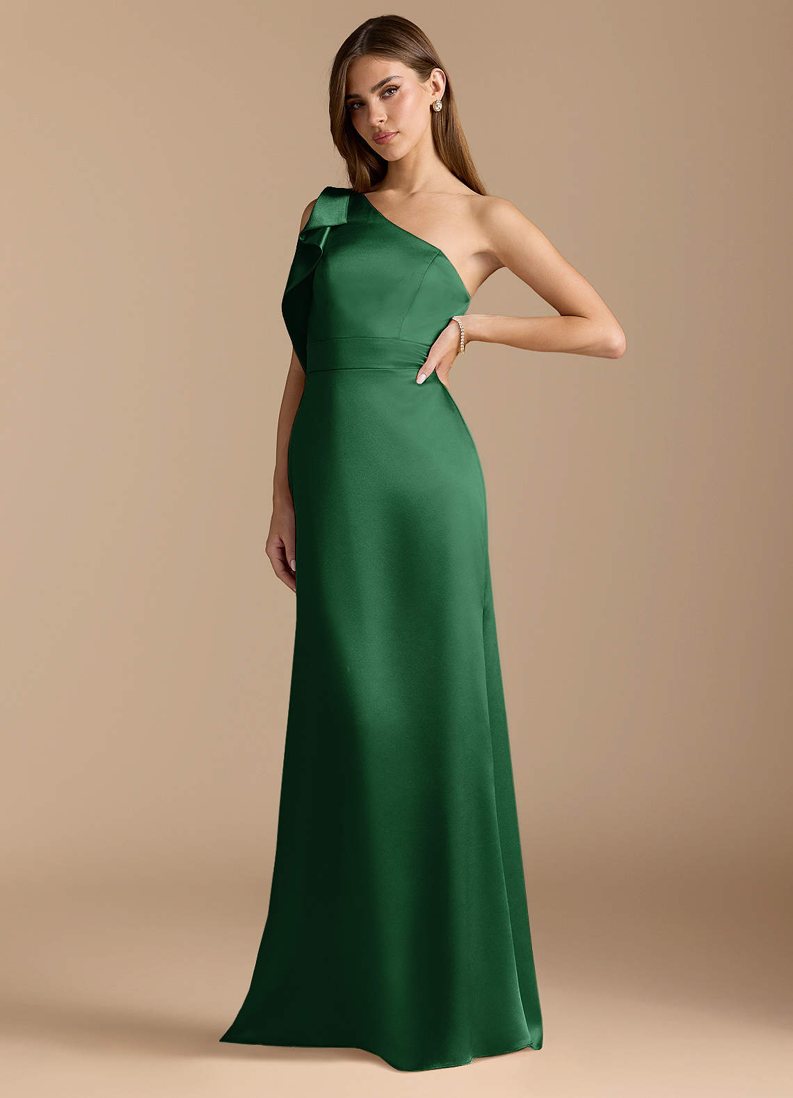 dark green metallic dress Azazie Maive