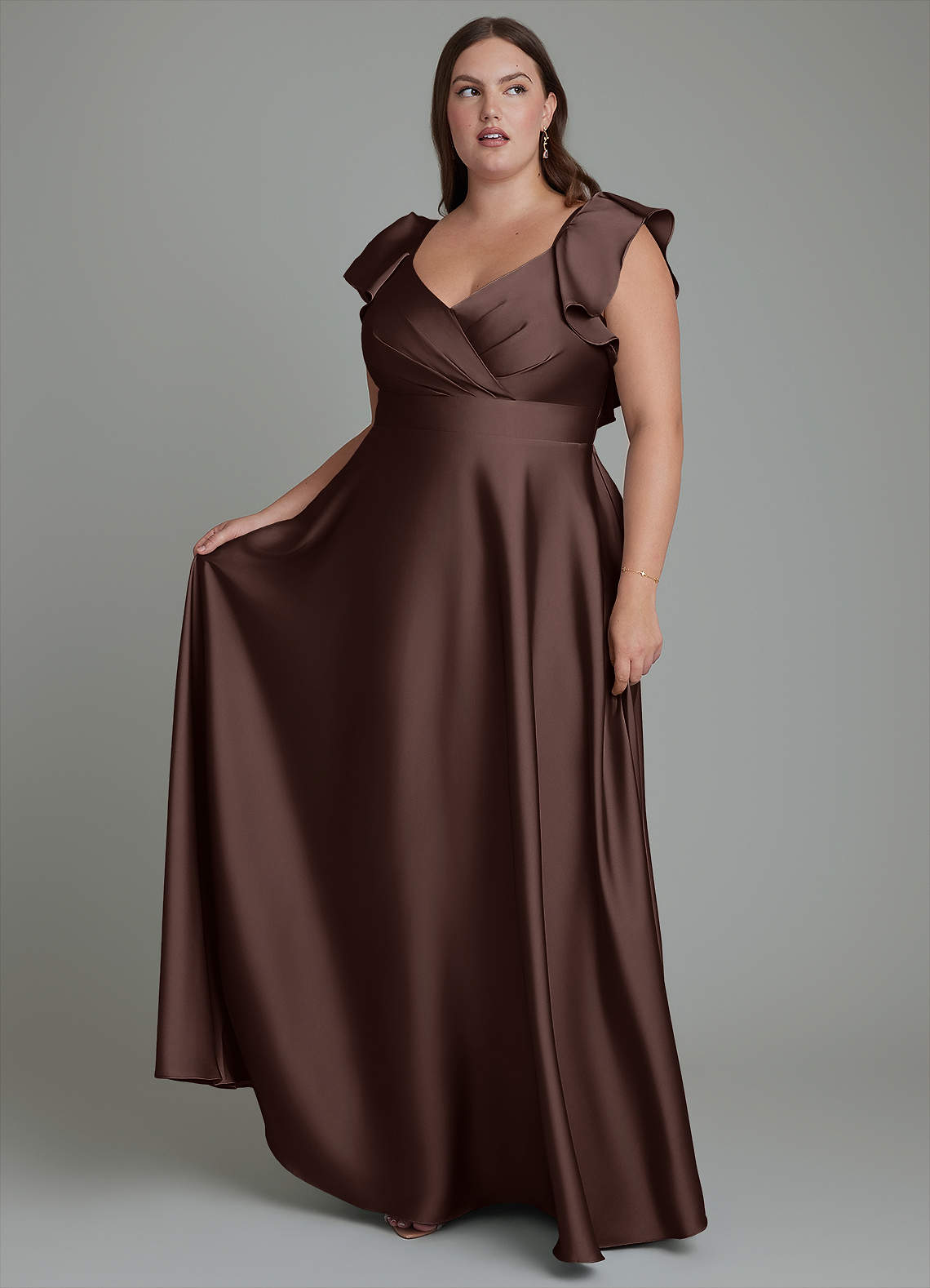Azazie Leilani Bridesmaid Dresses Ganache A-Line Ruched Stretch Satin Dress image1