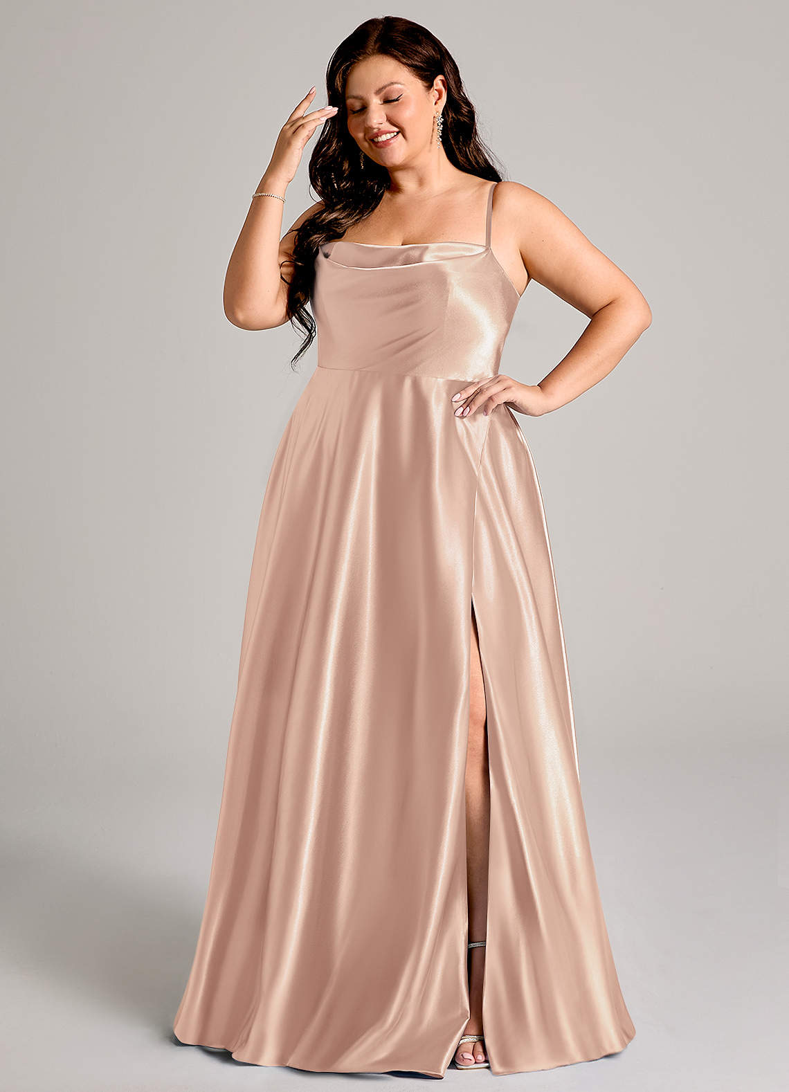 Azazie Elle English Rose Metallic Satin Bridesmaid Dresses | Azazie