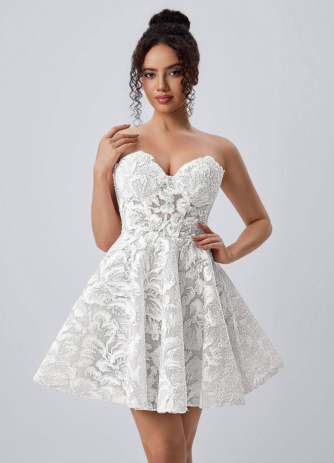 corset skater dress Gothic Baroque Floral Halter Style with strappy heels and statement earrings as shown for a complete look that commands attention at any bar or club Elisha White Corset Mini Skater