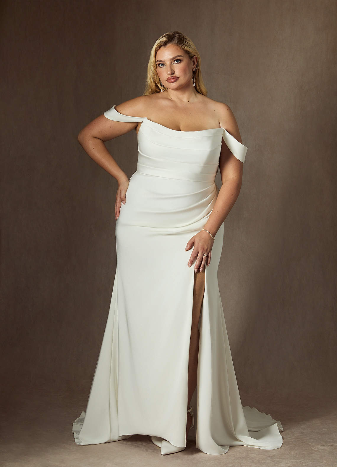 Azazie Moonlight Wedding Dresses Diamond White Mermaid Scoop Pleated Crepe Back Satin Dress image1