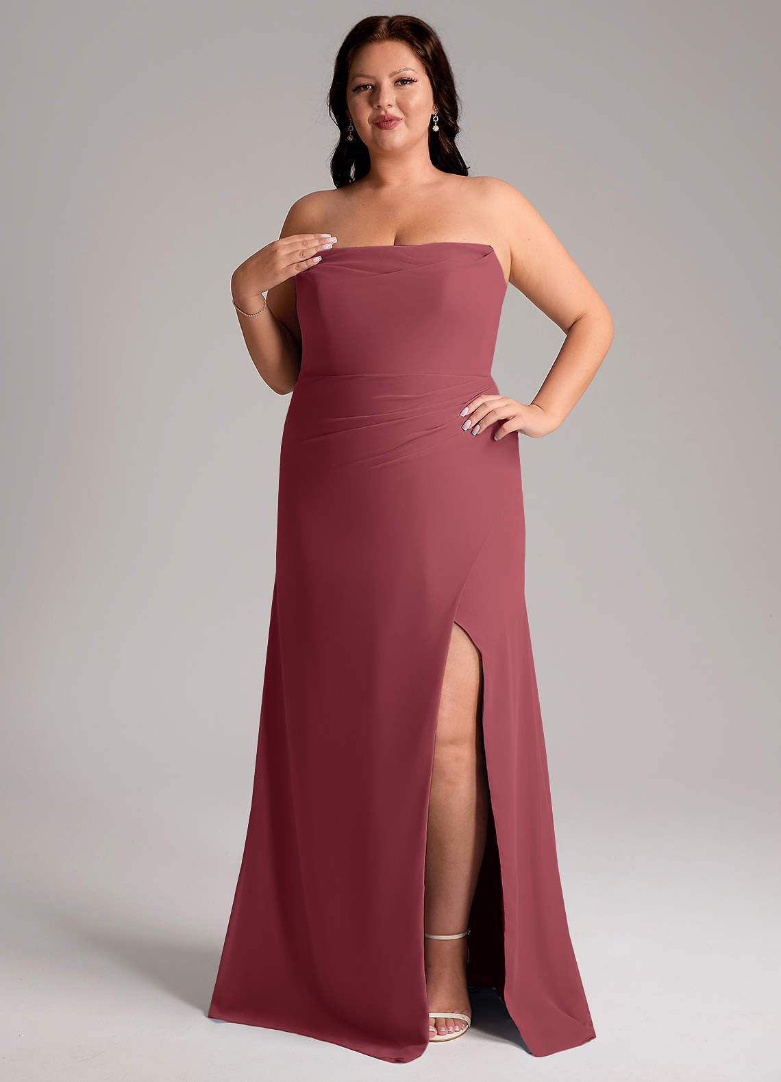 Azazie Leonis Bridesmaid Dresses Merlot Sheath Strapless Chiffon Convertible Dress image11