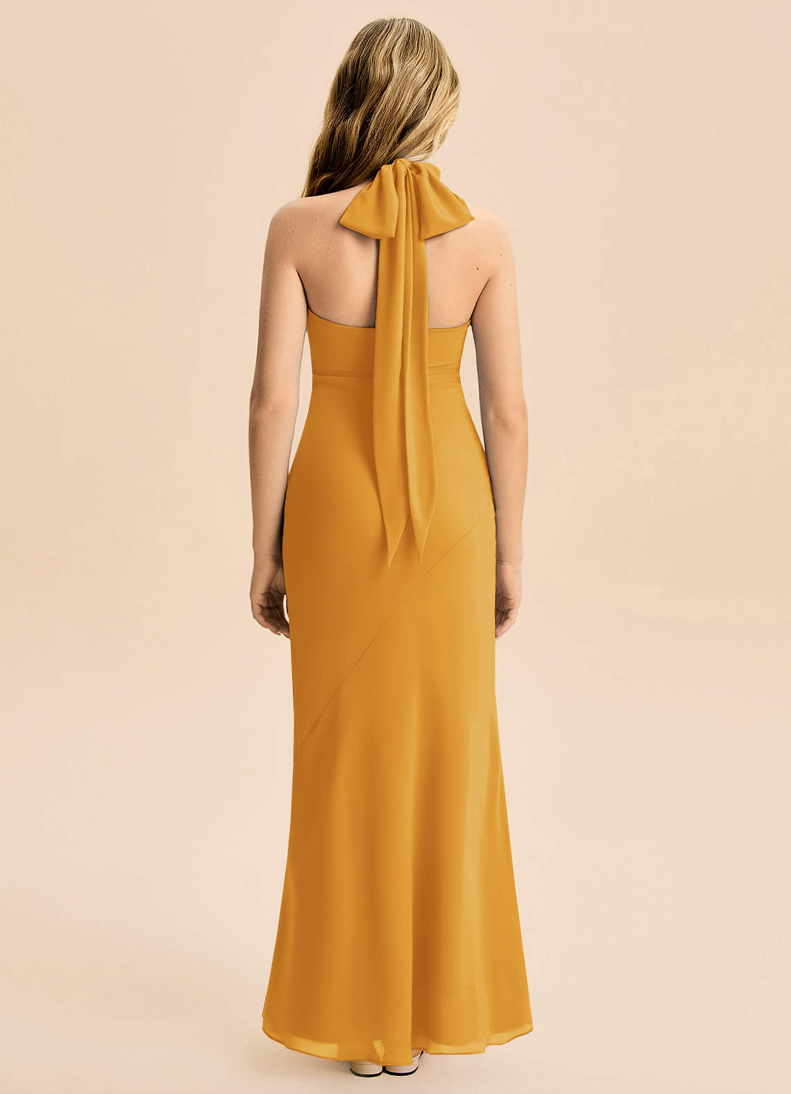 Azazie Velli Junior Vestido Caramelo de Chiffon de sereia com Pescoço alto image1
