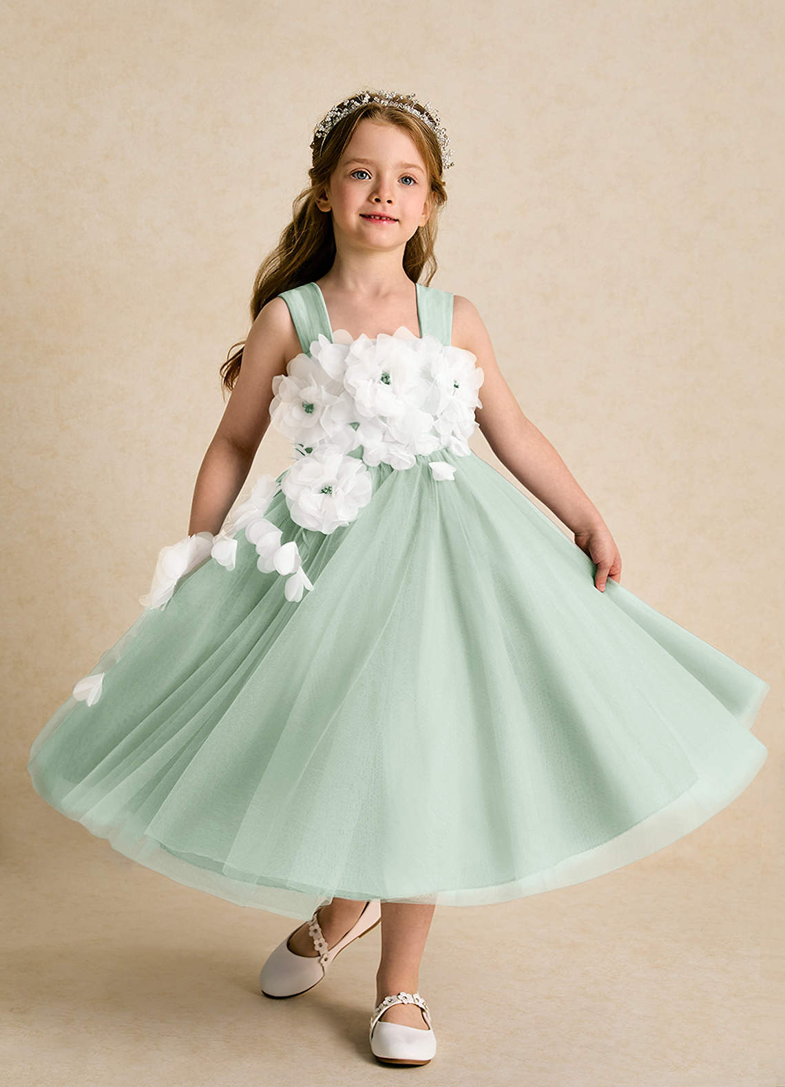 Azazie Dovey Flower Girl Dresses Agave Ball-Gown Bow Tulle Dress image3
