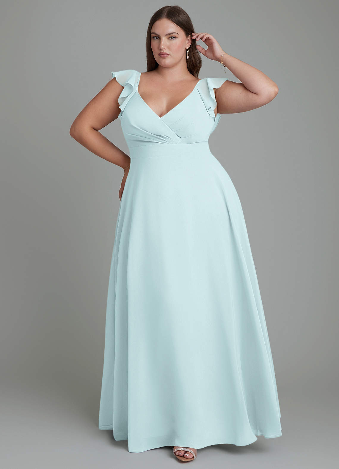 Azazie Leilani Brautjungfernkleider A-Linie Plissee Chiffon Kleid Nebel image1