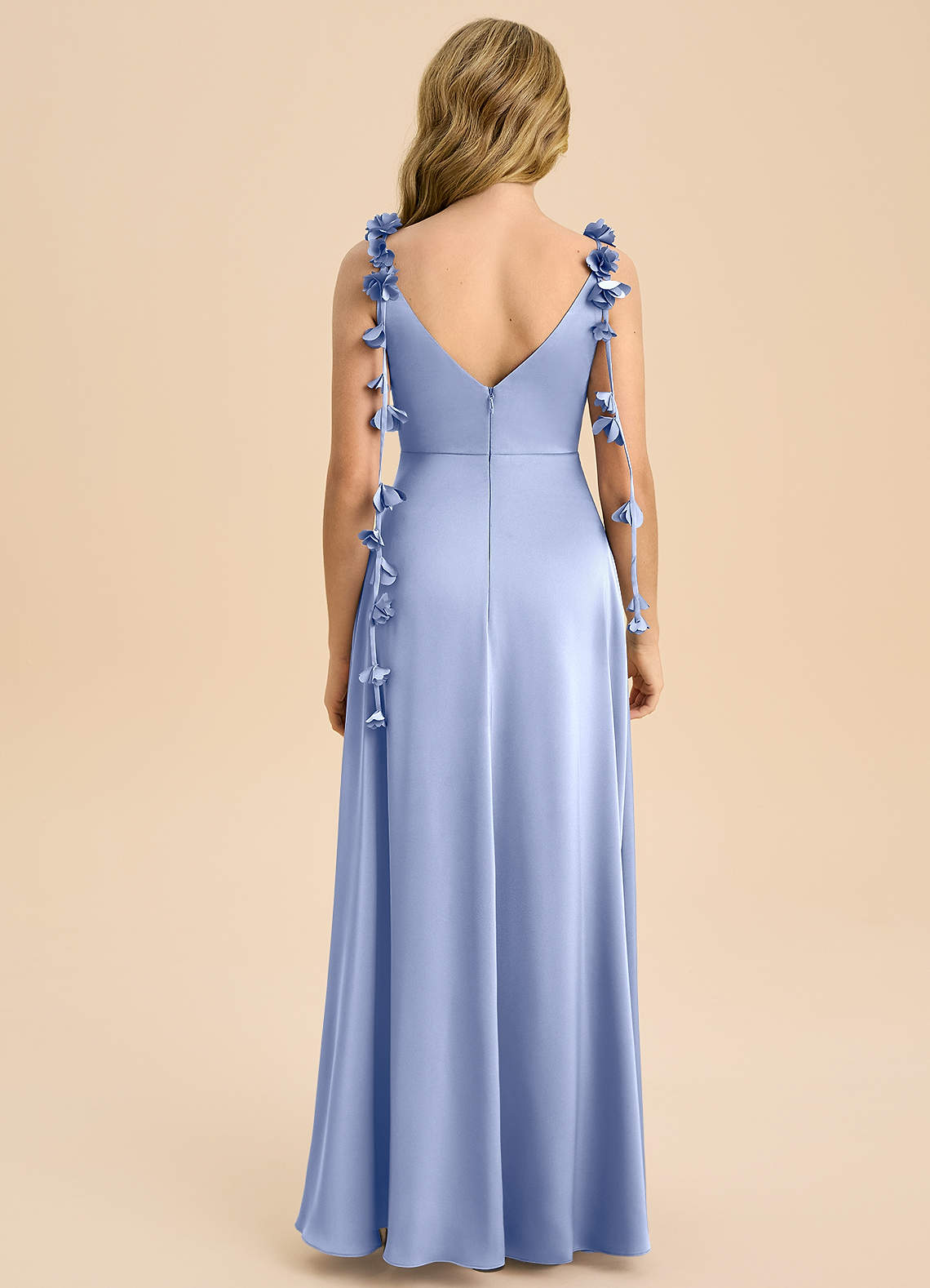 Azazie Gumdrop Junior Dusty Sage Empire Pleated Stretch Satin Dress image6