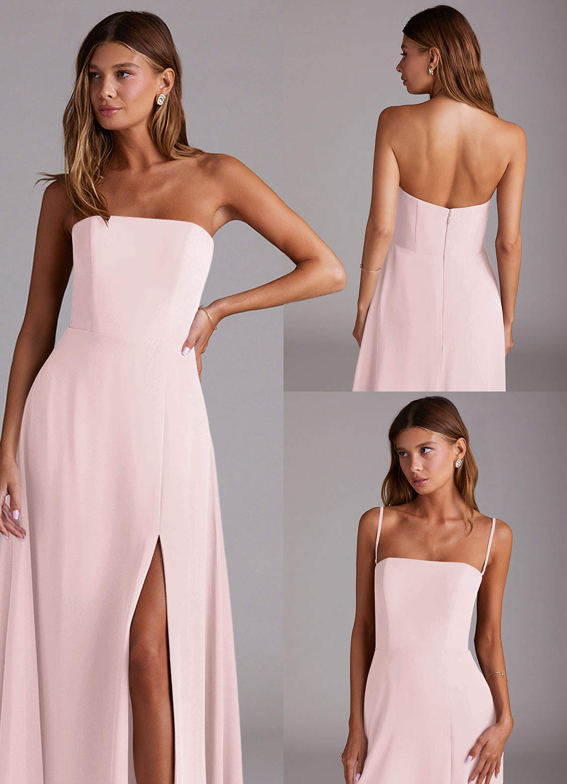 Azazie Wren Abiti da Damigella Abito Convertibile A-Line in Chiffon Spacco Laterale Rosa Rossore image8