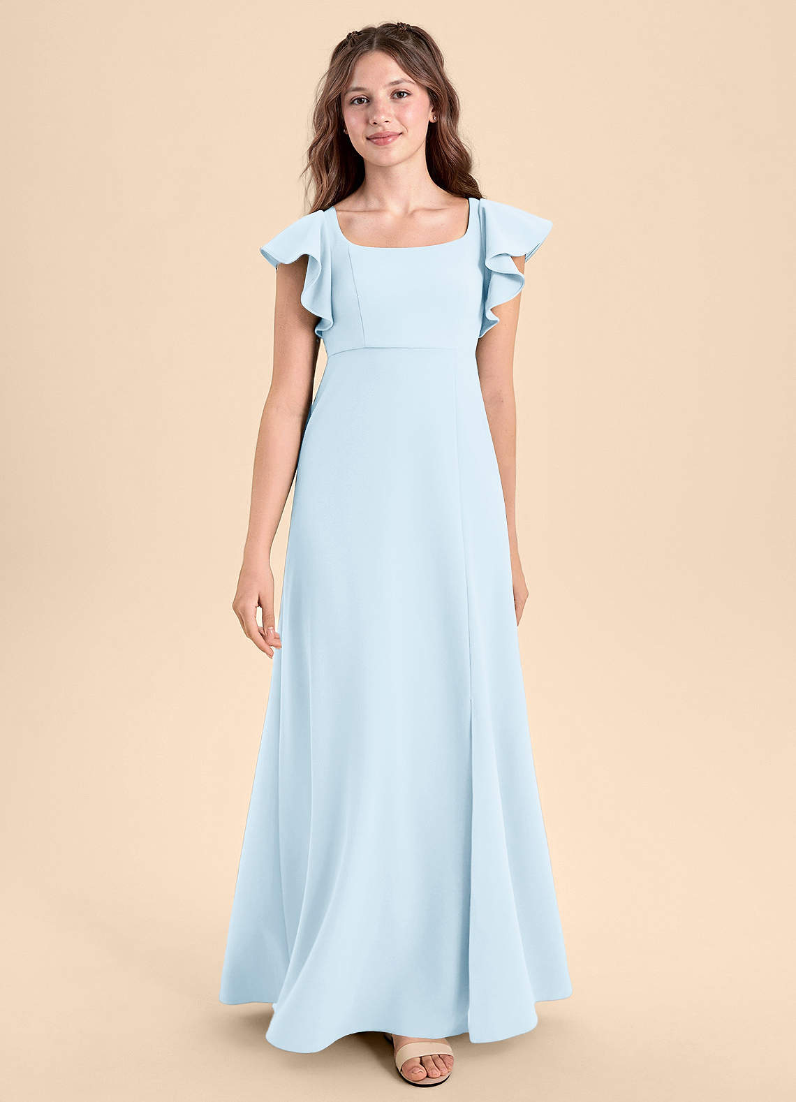 Azazie Bondi Junior Sky Blue A-Line Side Slit Stretch Crepe Dress image1