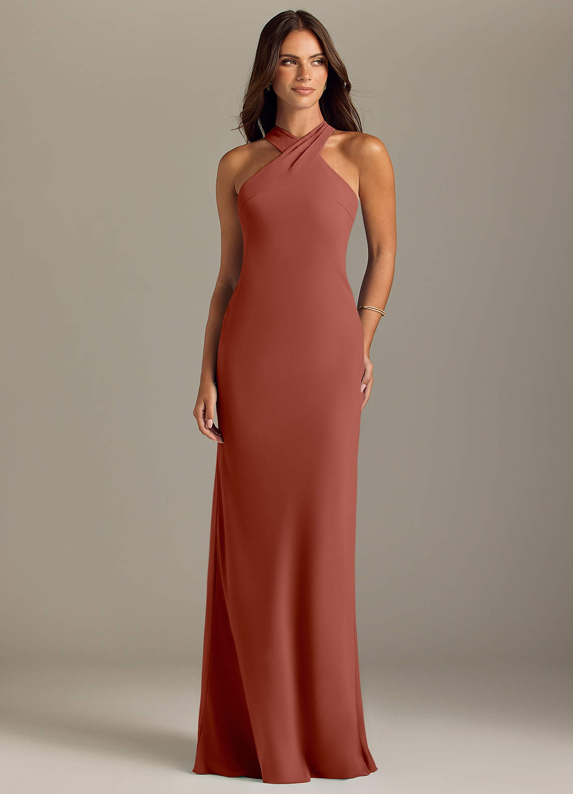 Azazie Doretta Bridesmaid Dresses Auburn Mermaid Pleated Chiffon Dress image1