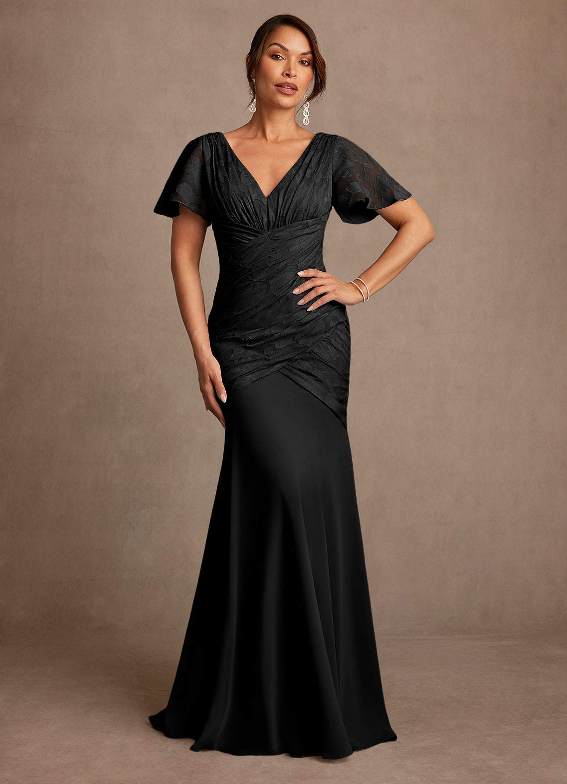 Azazie Jolene Black Mermaid Pleated Floral Burnout Dress | Azazie
