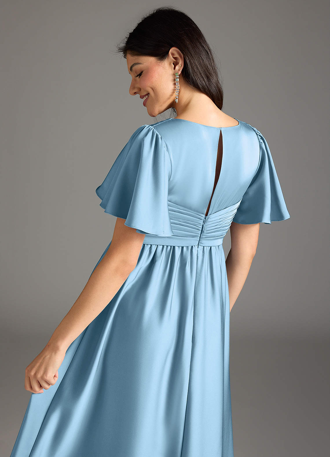 Azazie Verna Maternity Bridesmaid Dresses A-Line Ruched Stretch Satin Floor-Length Dress image7