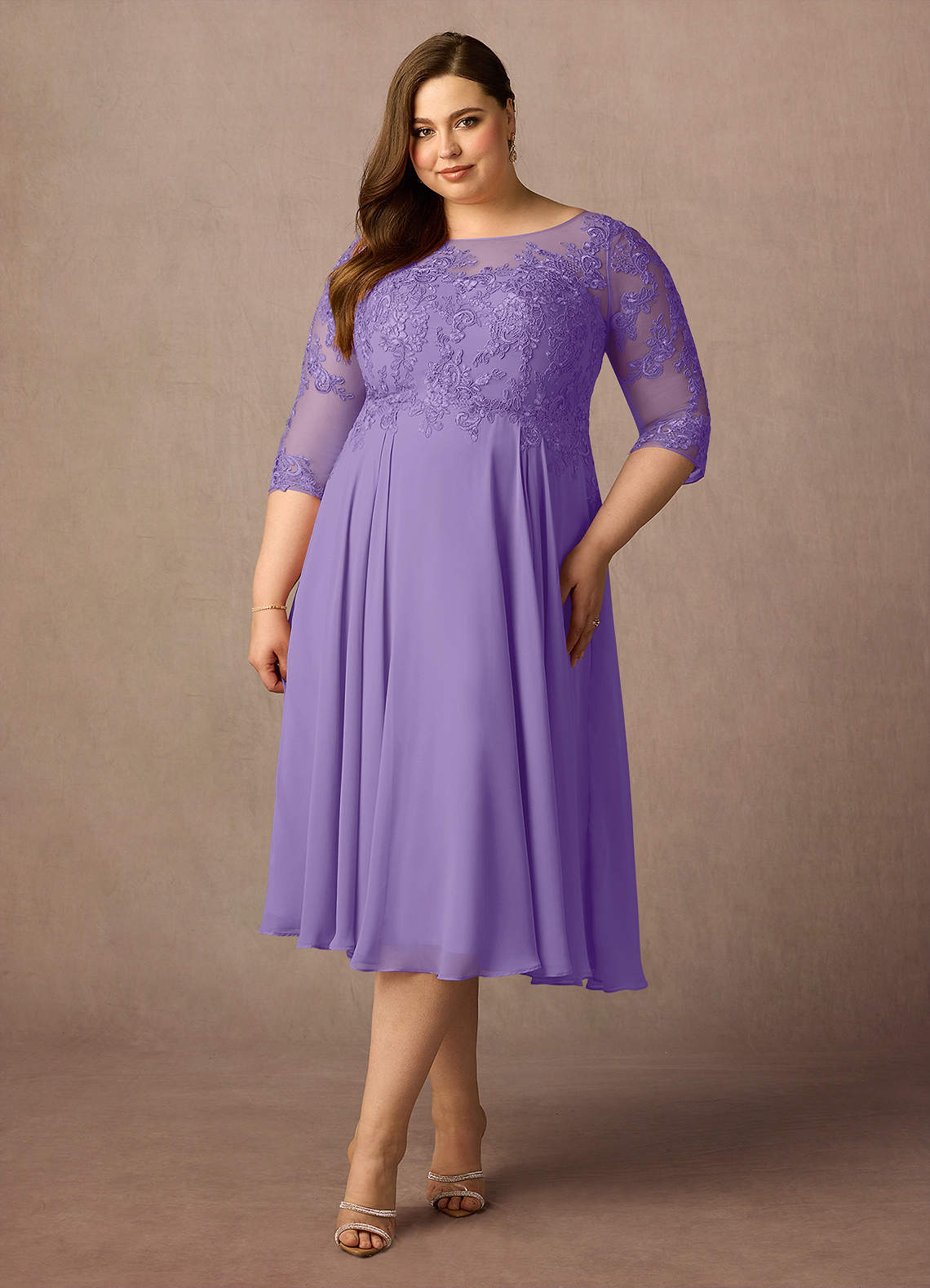 Azazie Marge vestidos de madre de la novia Vestido de Tahití de Gasa de Corte en A con Encaje redondo image1