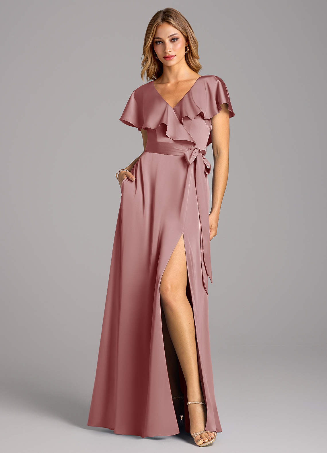 Azazie Lainey Dusty Rose Stretch Satin Bridesmaid Dresses | Azazie