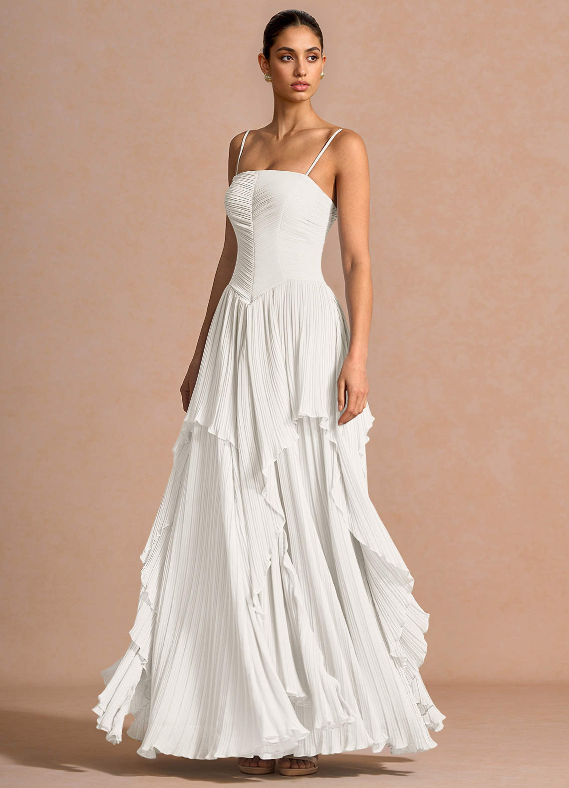 knee length dresses for ladies Hailey 1920s Maxi Beaded Wedding Dress in White – WardrobeShop main image 1