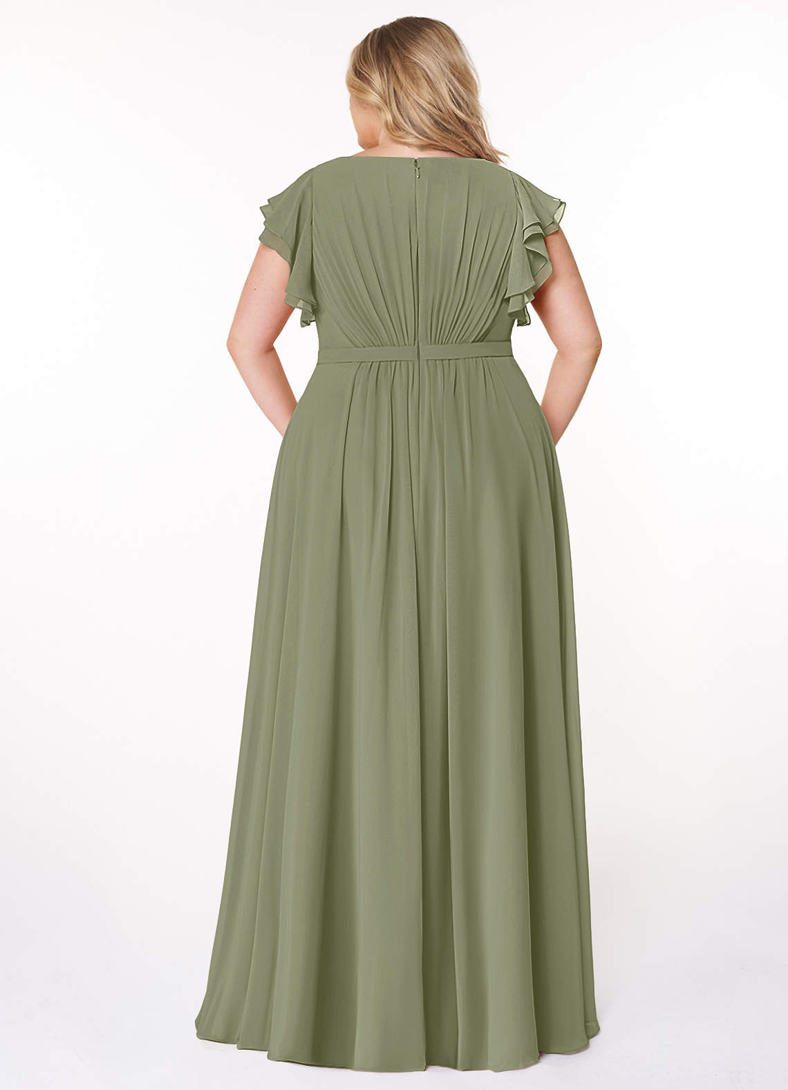 Azazie Daphne At-home Try On Dresses A-Line Ruffled Chiffon Floor-Length Dress image6