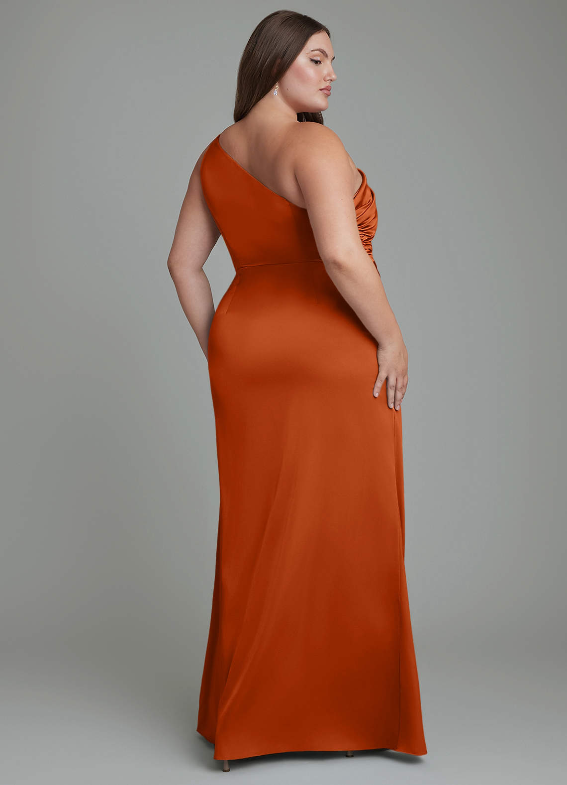 Azazie Akilah Bridesmaid Dresses Burnt Orange Mermaid One Shoulder Stretch Satin Dress image8