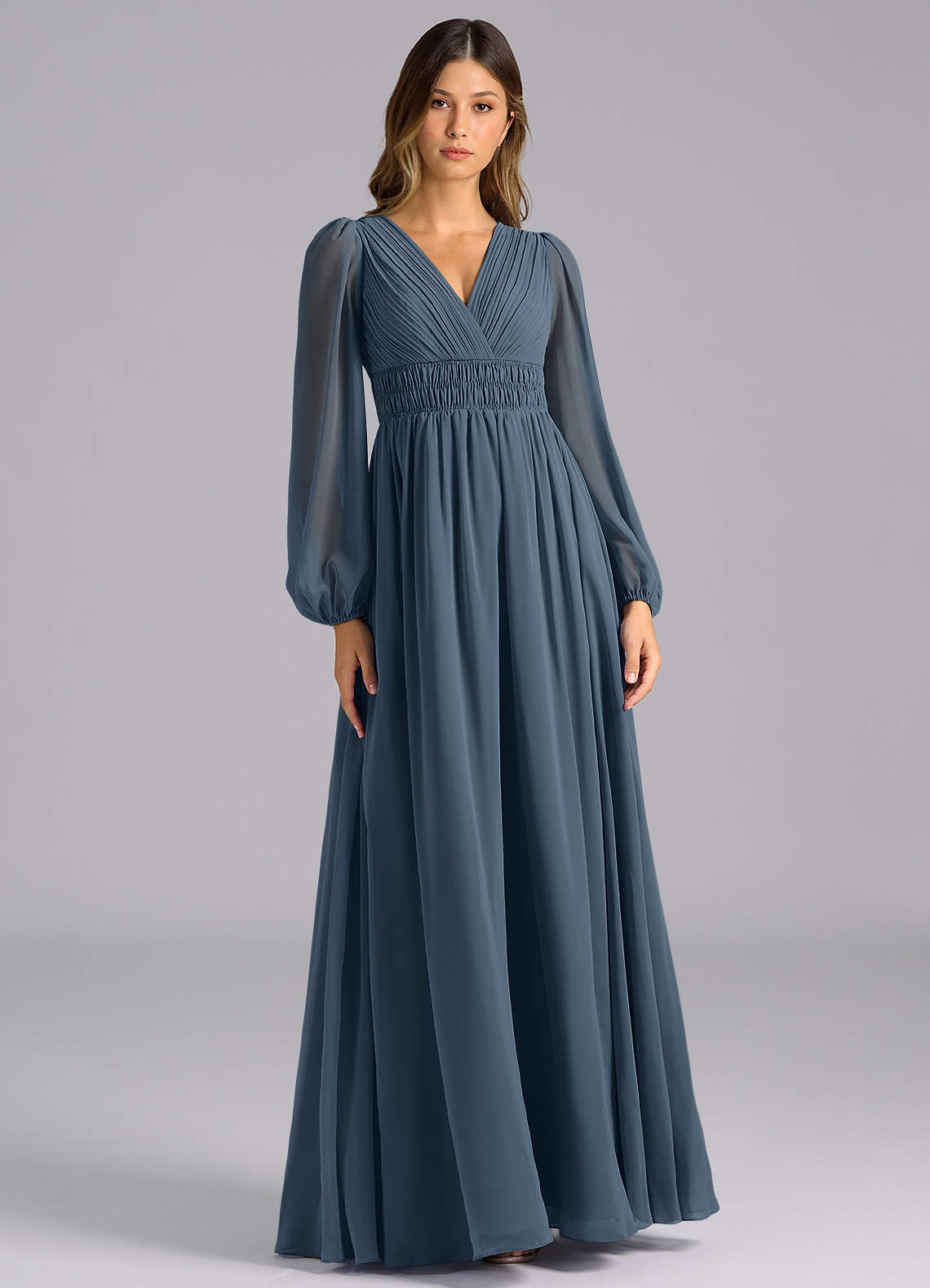 Azazie Palerma Brudtärnklänningar Klänning av A-Linje i Chiffong Långärmad Neptunus image1