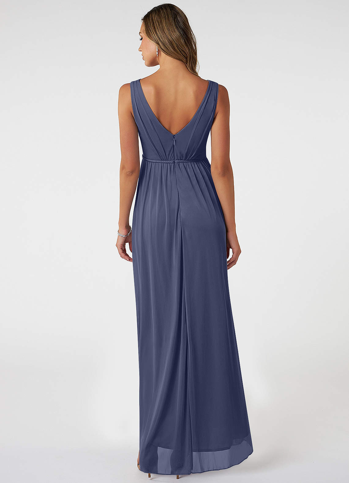 Azazie Tanicia Bridesmaid Dresses Stormy A-Line V-Neck Pleated Mesh Dress image1