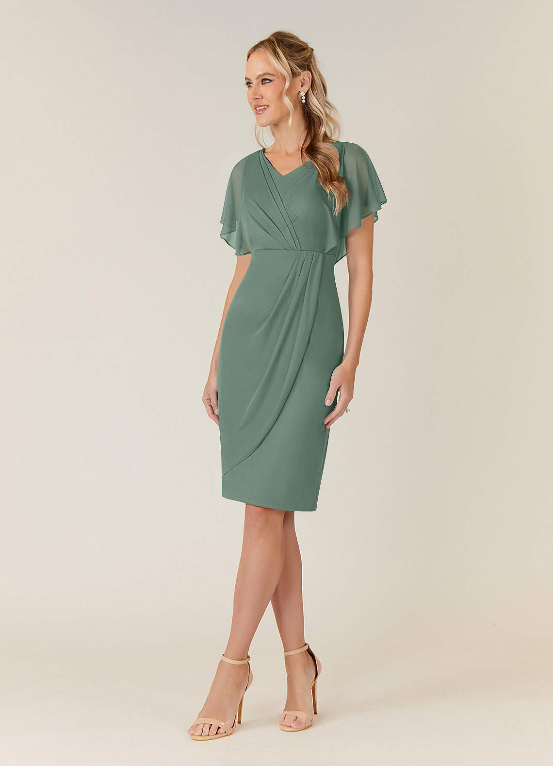 Azazie Waverly Eucalyptus Sheath Pleated Mesh Dress Ready to Ship | Azazie  DE