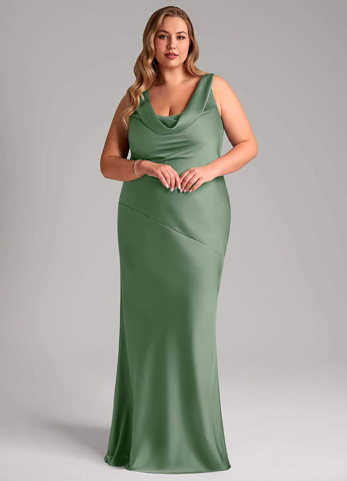 Azazie Rylina Bridesmaid Dresses Matcha Mermaid Stretch Satin Dress image8