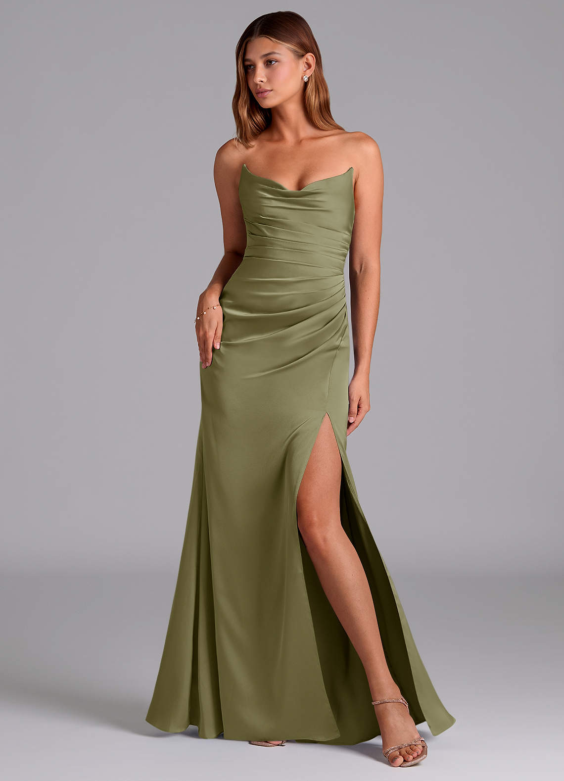 Azazie Claudelle Bridesmaid Dresses Pistachio Mermaid Strapless Stretch Satin Dress image1