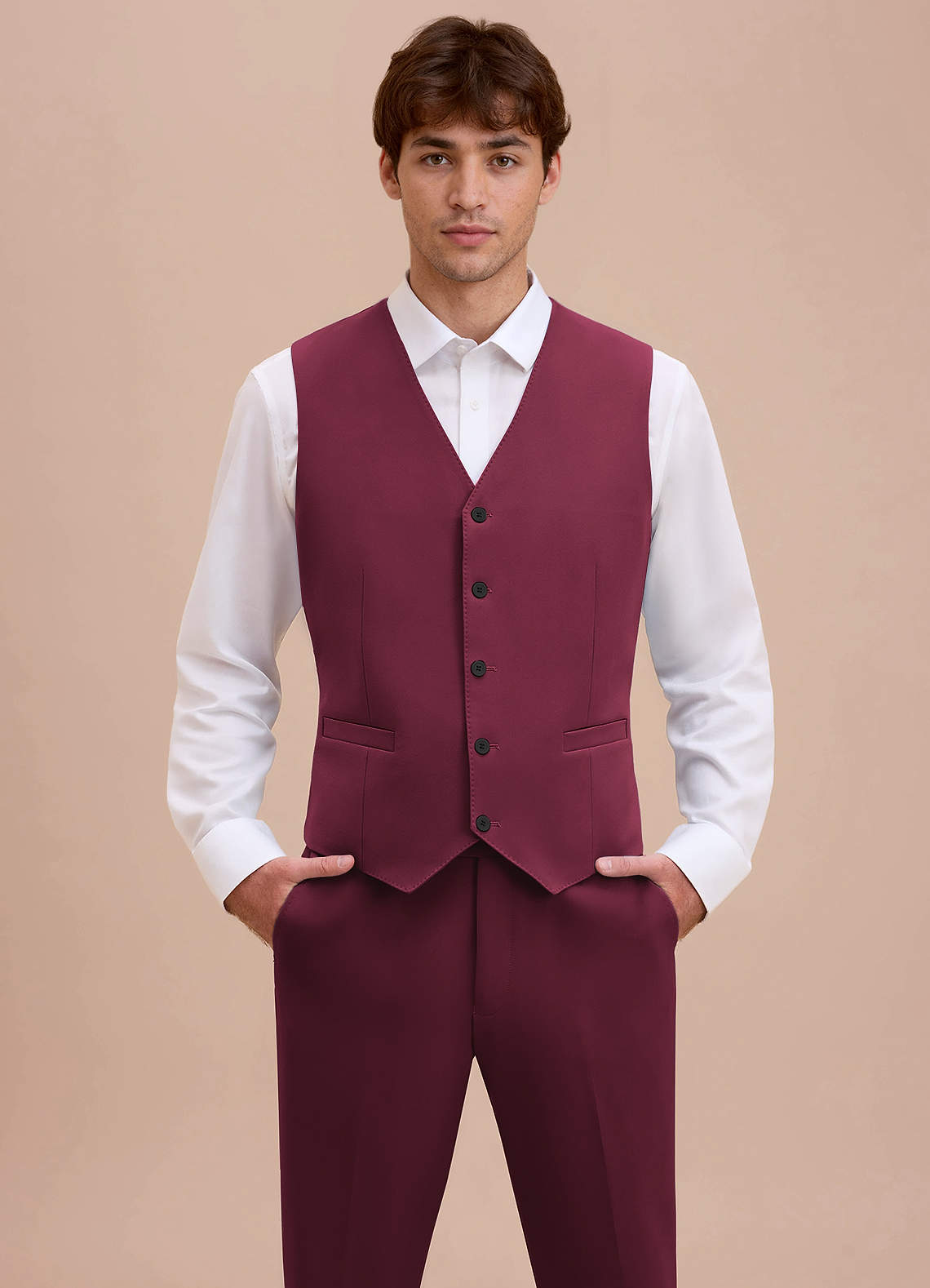 front Ethan Burgundy Refined Weave Suit Vest