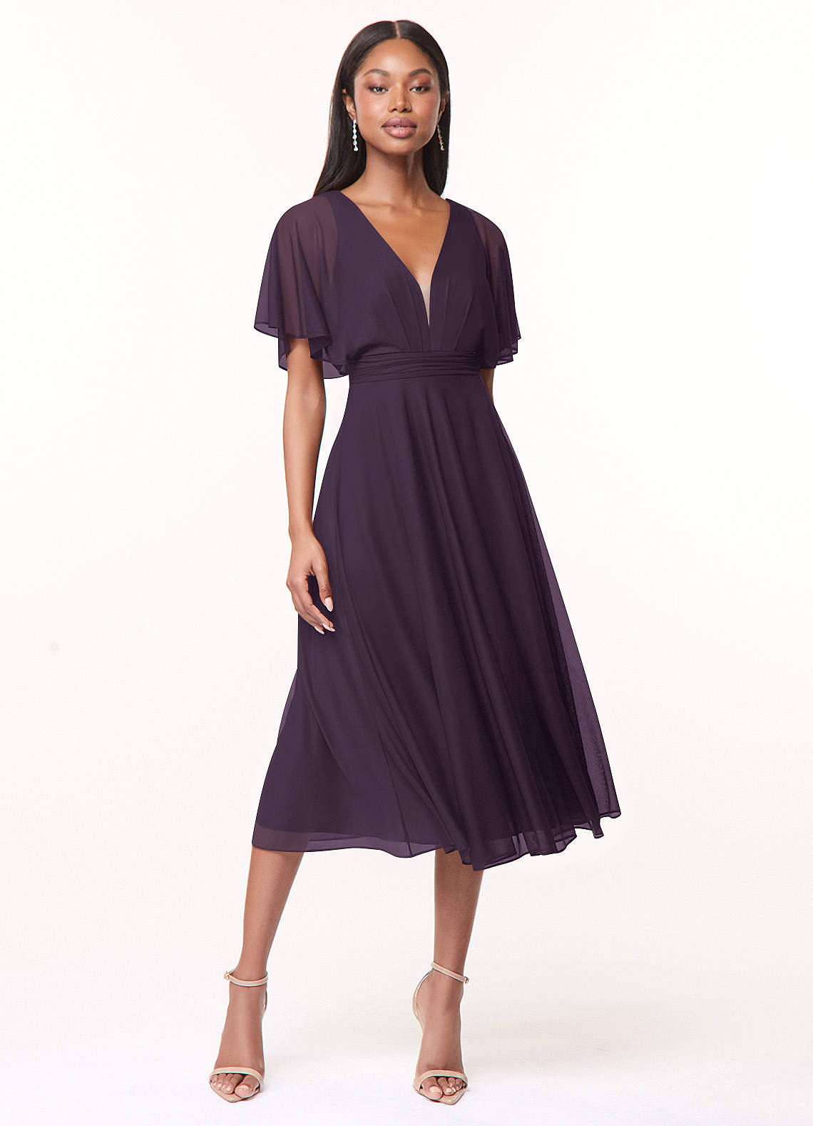 Azazie Tinsley Robes de demoiselle d'honneur Robe Trapèze en Maille Plissée Prune image1