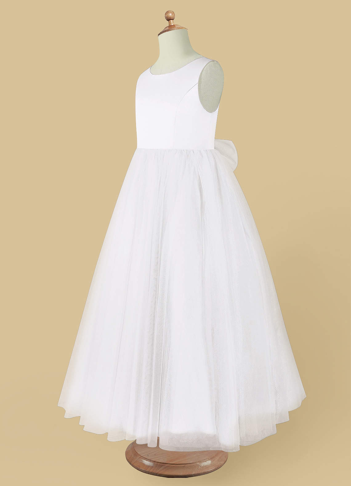 Azazie Muni Flower Girl Dresses White A-Line Bow Tulle Dress image6