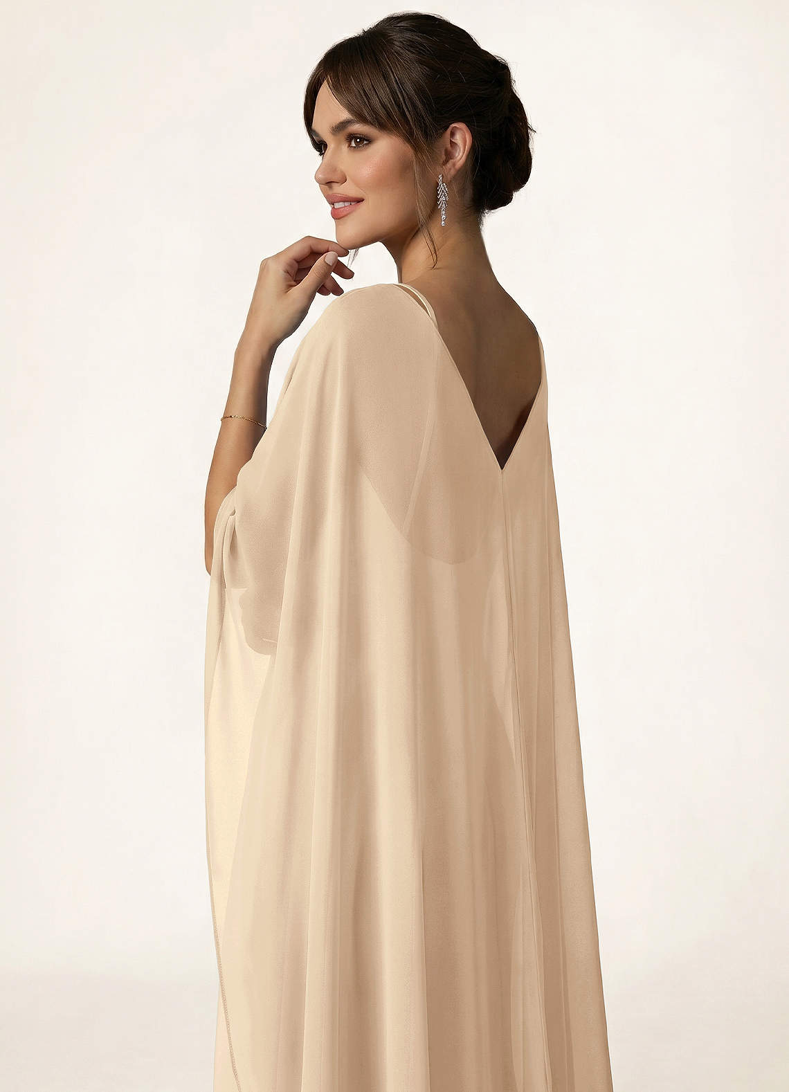 front Azazie Knot-Front Chiffon Long Cape