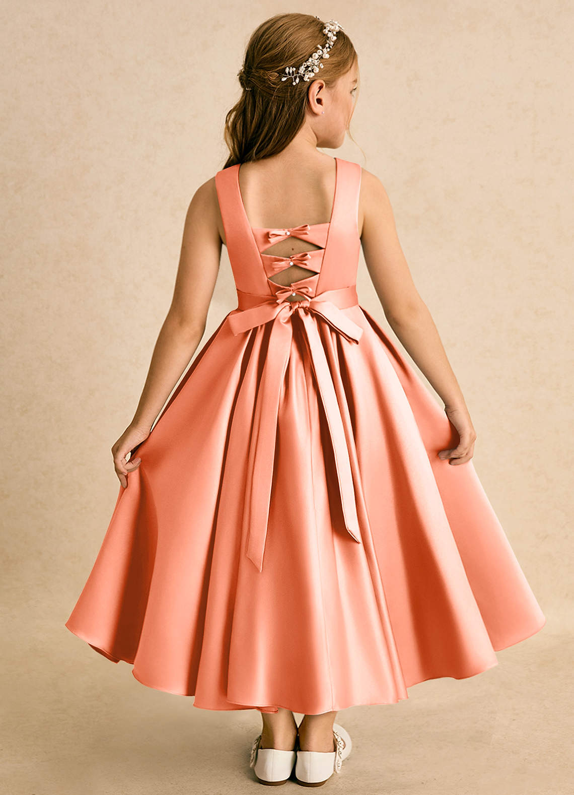 Azazie Junebuj vestidos de niña de las flores Vestido de Atardecer de Satin Mate de Princesa con Plisado image1