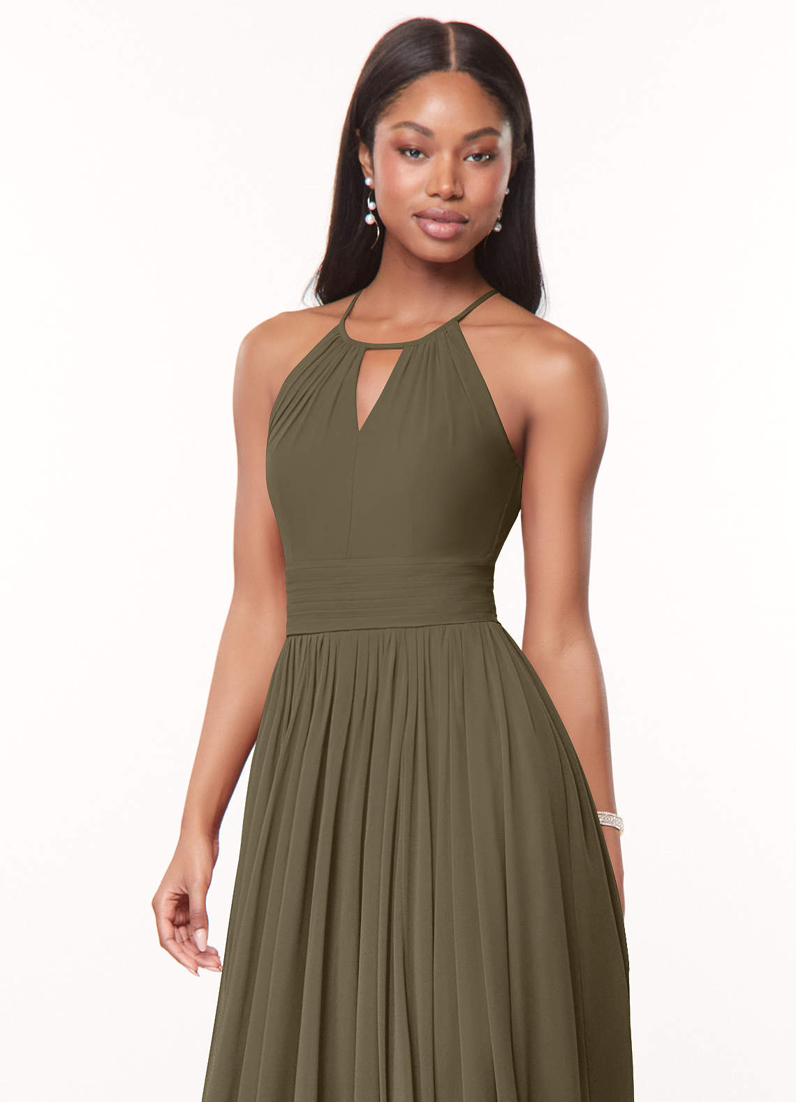 Azazie Cherish Brudtärnklänningar Klä av A-Linje i Chiffong Plisserad Pilgrön image1