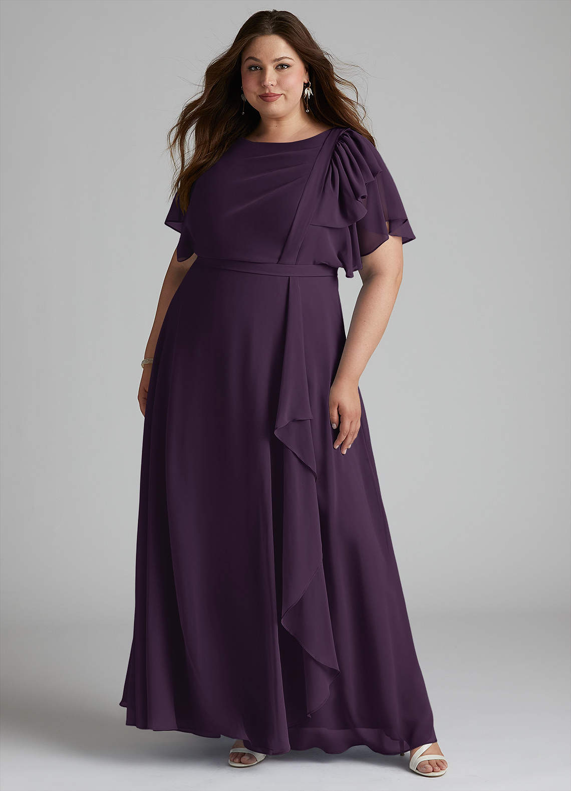 Azazie Aaliyah Modest Bridesmaid Dresses A-Line Scoop Pleated Chiffon Floor-Length Dress image10