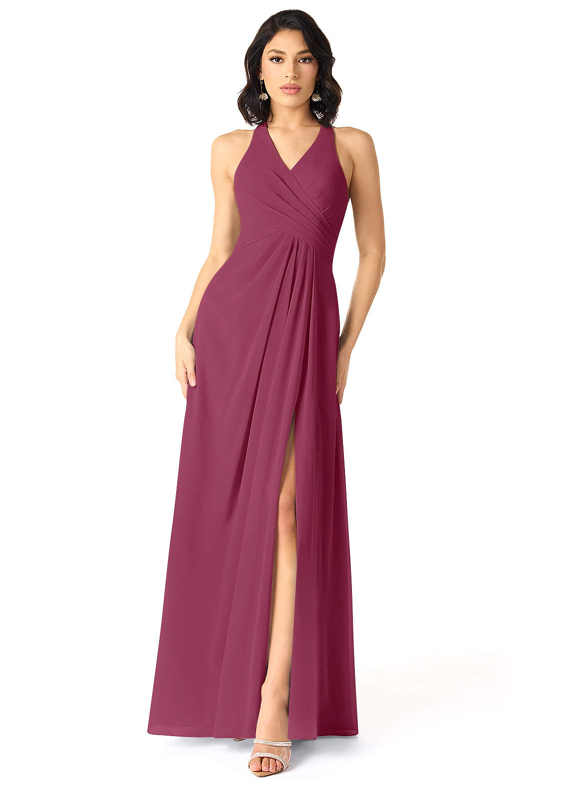Azazie Danica Bridesmaid Dresses Mulberry A-Line Pleated Chiffon Dress image1