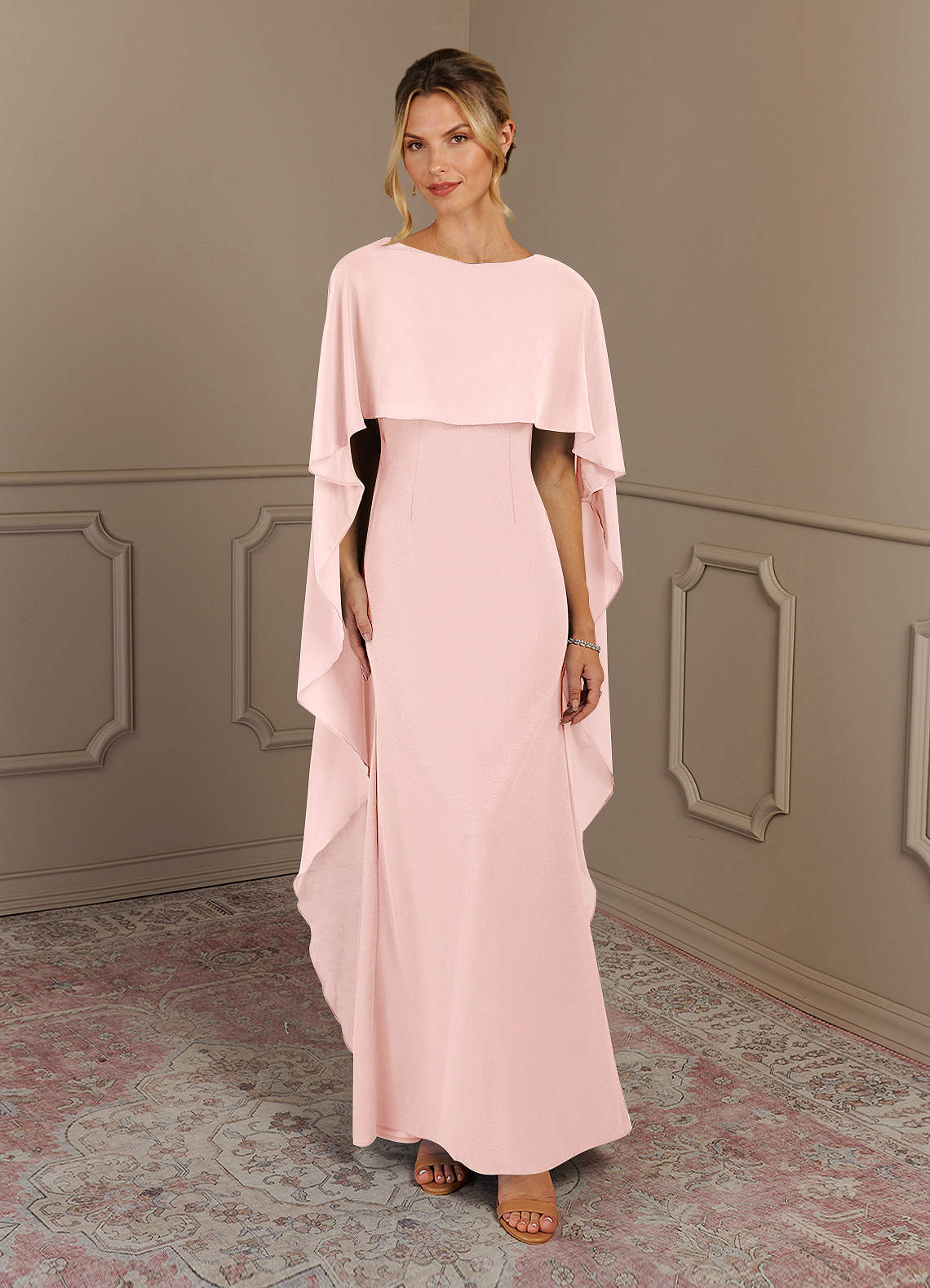 Azazie Dion Mother of the Bride Dresses Blushing Pink Sheath Scoop Stretch Crepe Dress image1