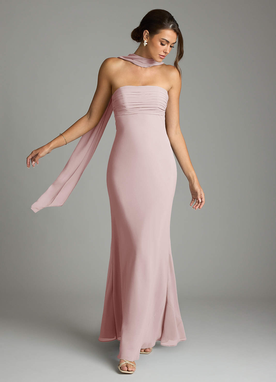 Azazie Saylor Vestidos de damas de honor Vestido de Rosa Rubor de Gasa de Corte Sirena con Sin tirantes image6