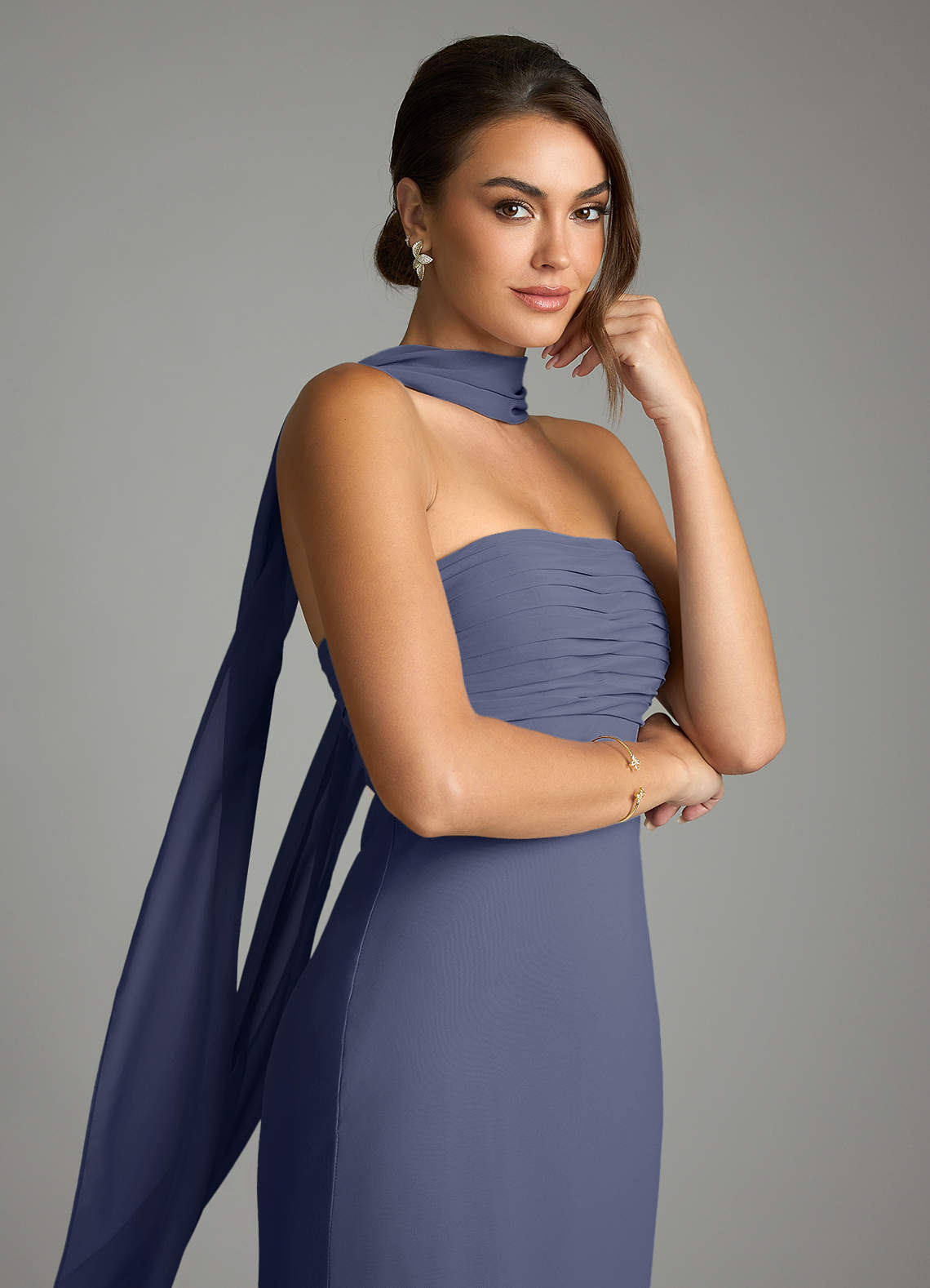 Azazie Mermaid Strapless Floor-Length Chiffon Bridesmaid Dresses - Stormy