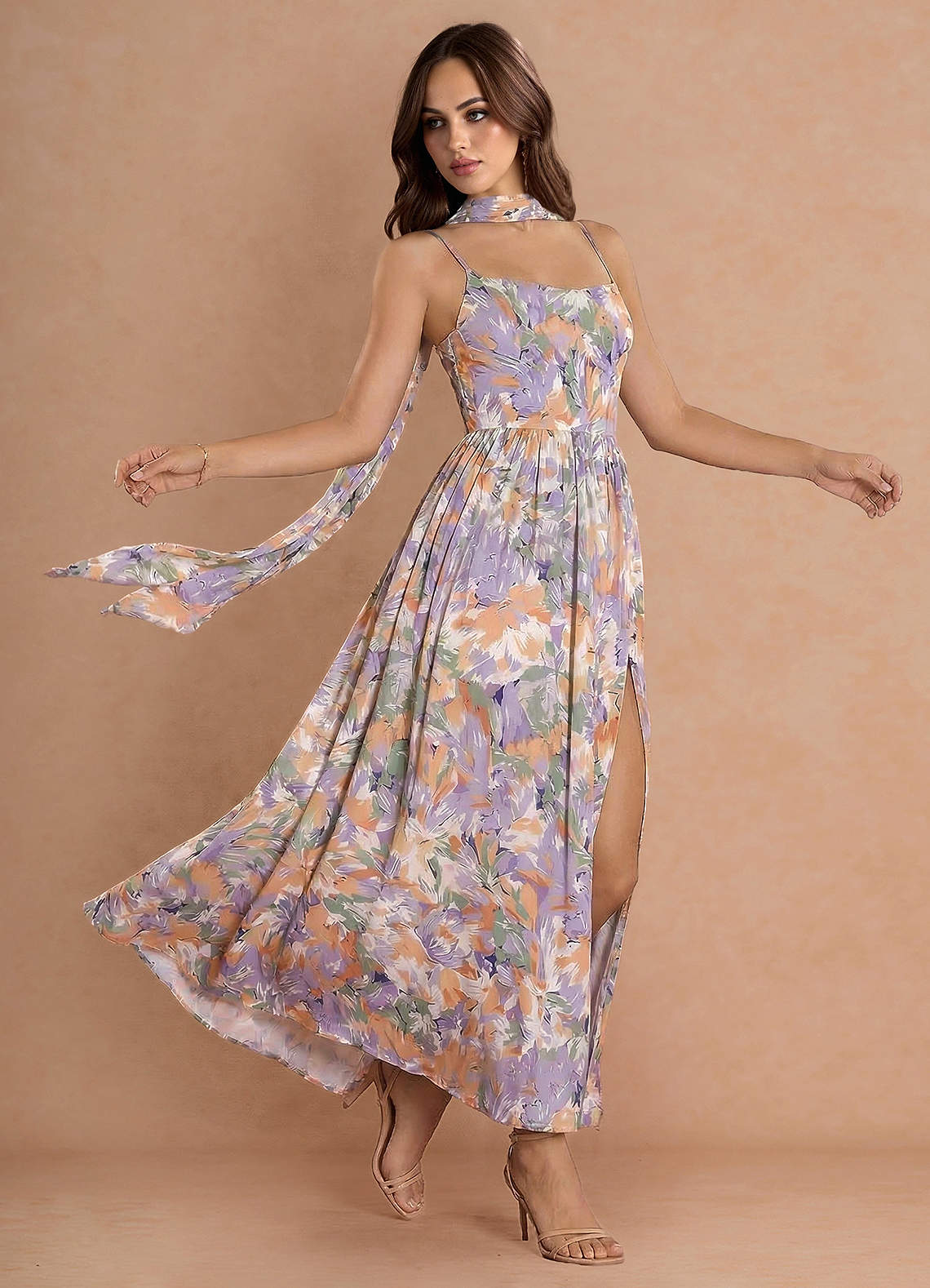 purple and green maxi dress Purple Green Floral Cotton Maxi Dress