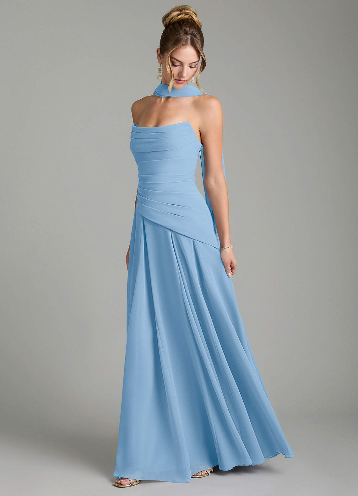 Azazie Gabriela Bridesmaid Dresses Powder Blue A-Line Corset Chiffon Dress image3