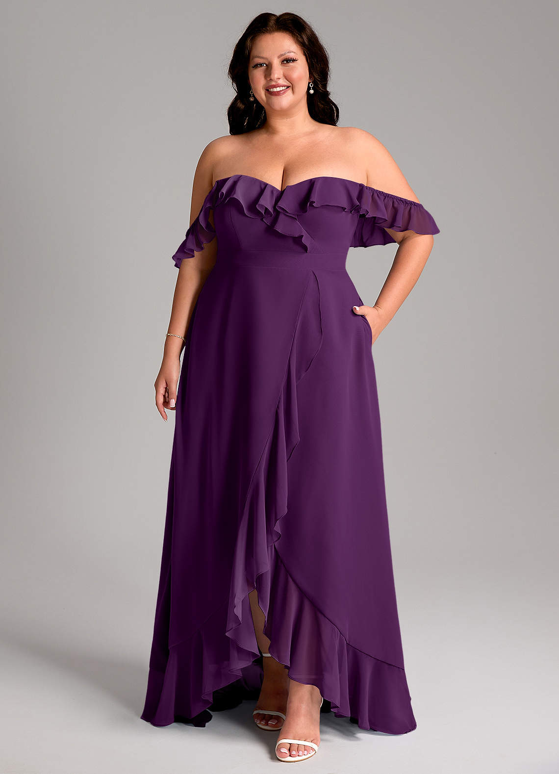 Azazie Lyra Bridesmaid Dresses Grape A-Line Chiffon Convertible Dress image1