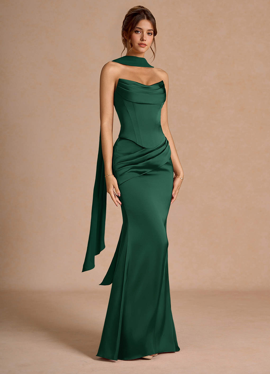 Green Latest One Piece Gown Zapaka Women Dark Green Prom Dress With Slit A-Line One- Green Latest One Piece Gown Zapaka Women Dark Green Prom Dress With Slit A-Line One-